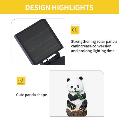 Solar Energy Panda Light, Garden Decoration Resin Cute Animal Ground Lamp， Wireless Dusk to Dawn LED Sconce Lights Waterproof.