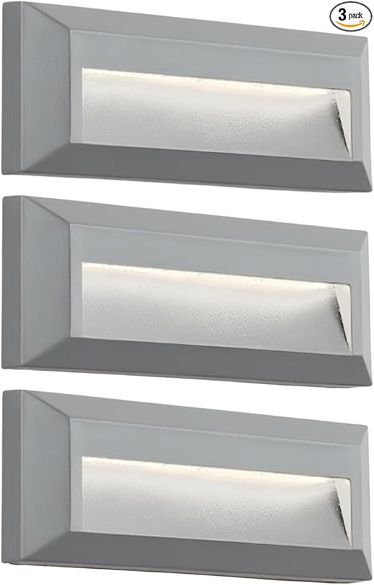 ZONK LED Outdoor Indoor Stair Lights, Line Voltage 110-240V 2W Landscape Pathway Step Light, 9Inch Non-dimmable 4000K IP65 Waterproof Stairway Lighting, Deck Lights, Retaining Wall Lights, 3 Pack