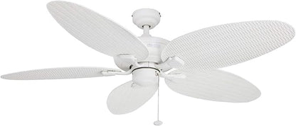 Honeywell Ceiling Fans Duval 52 Inch Ceiling Fan, Quick 2 Hang Indoor/Outdoor Ceiling Fan with Pull Chain, Dual Mount 5 Blade Tropical Design, ETL Damp Rated, White (50206-01)