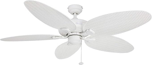 Honeywell Ceiling Fans Duval 52 Inch Ceiling Fan, Quick 2 Hang Indoor/Outdoor Ceiling Fan with Pull Chain, Dual Mount 5 Blade Tropical Design, ETL Damp Rated, White (50206-01)