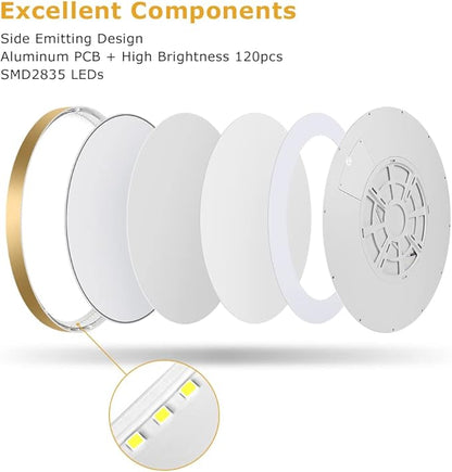 15.7Inch LED Ceiling Light Fixture Flush Mount, 32W(320W Equivalent), 3800LM, 5000K Daylight White, IP40, Flat Modern Round Ceiling Light for Bedrooms, Living Rooms, Bathrooms, Stairwells, etc.(Gold)