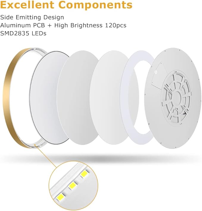 15.7Inch Gold Flush Mount Ceiling Light Fixture , 32W(320W Equivalent), 3800LM, 6000K Cool White, IP40, Flat Modern Round LED Ceiling Lights for Bedrooms, Living Rooms, Bathrooms, Stairwells, etc.