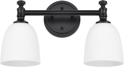 Black Bathroom Vanity Light, 2-Light Bathroom Light Fixtures Over Mirror, Traditional Vanity Lights for Living Room, Milk White Bell Glass Shades, Standard E26 Base, Matte Black