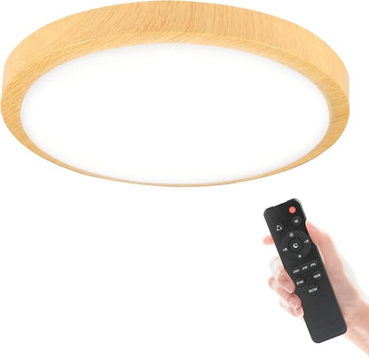 Modern Dimmable Wood Flush Mount Ceiling Light, 3500K-6500K 3CCT Round Close to Ceiling Lighting Fixtures, Minimalist LED Ceiling Lamp for Bedroom, Kitchen, Hallway, Laundry Room-8inch