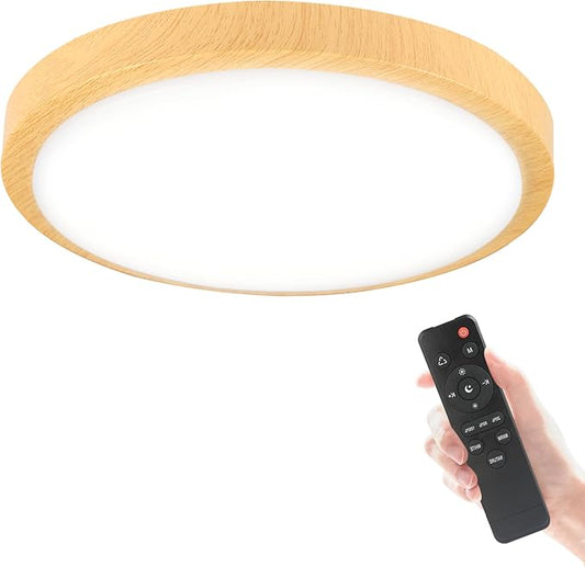 Modern Dimmable Wood Flush Mount Ceiling Light, 3500K-6500K 3CCT Round Close to Ceiling Lighting Fixtures, Minimalist LED Ceiling Lamp for Bedroom, Kitchen, Hallway, Laundry Room-8inch