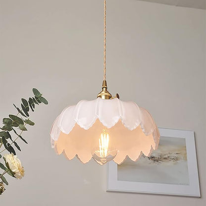 Milk White Glass Pendant Light Fixtures Medium 9.8 Inches Lampshade Gold Brass Finish and Switch Vintage Pendant Ceiling Lamp Copper Pendant Lighting (Milk White)