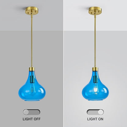 Modern Glass Pendant Light 9.44 in Blue Glass Shade Gold Farmhouse Island Pendant Lights for Kitchen Pendant Lighting Over Sink Bedroom Dining Room