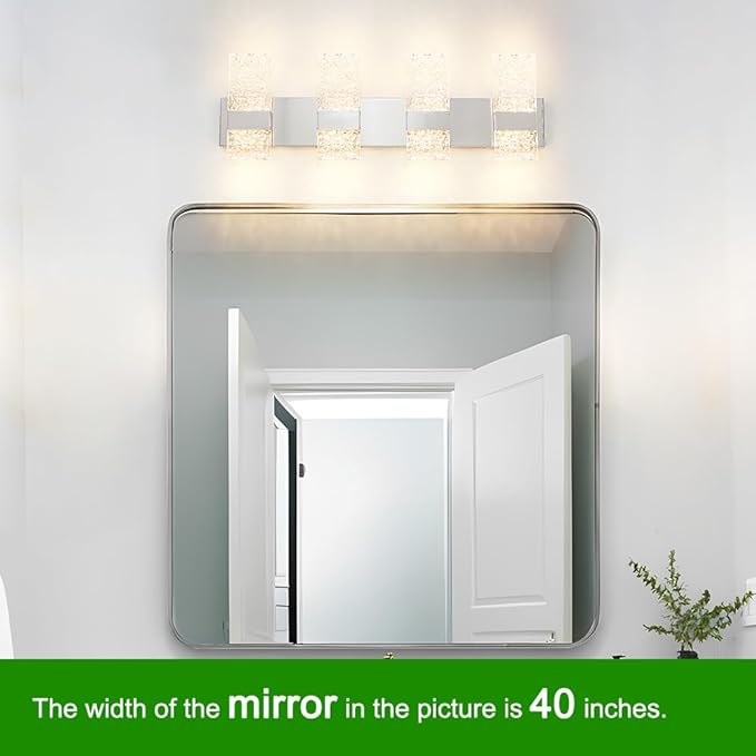 Modern Brushed Nickel 4 Lights Bathroom Vanity Light, Eleglant Nickel LED Bathroom Light Fixtures over Mirror, Dimmable Acrylic Shade Wall Lighting Fixtures, Hardwired Wall Light(H9.25in, L28.35in)