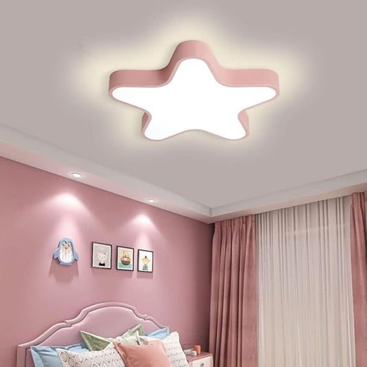 LED Ceiling Light Fixture, Modern Pentagram Recessed Ceiling Lights, 3000K-6000K Dimmable Light, Close to Lighting Flush Mount Living Room Pendant Lamps (Pink, 24inch)