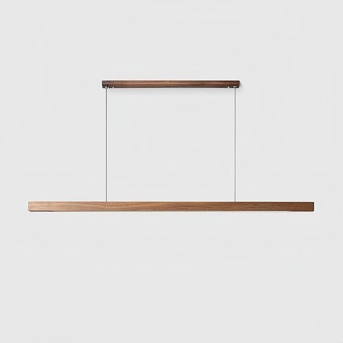 Modern LED Chandelier Walnut Color Dining Room Kitchen Island Long Hanging Lights Restaurant Office Coffee Home Lighting Ash Wood Remote Control Dimmable (1 Rectangle Base, 100cm(39.3in))