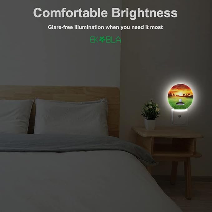 EKOBLA Golf Ball Plug-in Night Light, Golf Course Grassland LED Nightlight with Auto Sensor for Bedroom & Bathroom
