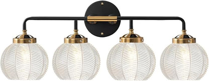 Bathroom Light fixtures 4-Lights Vanity Lights Over Mirror Mid Century Modern Wall Sconce Light with Clear Glass Globe Shade Vintage Black Gold Bath Wall Lamp for Living Room Cabinet