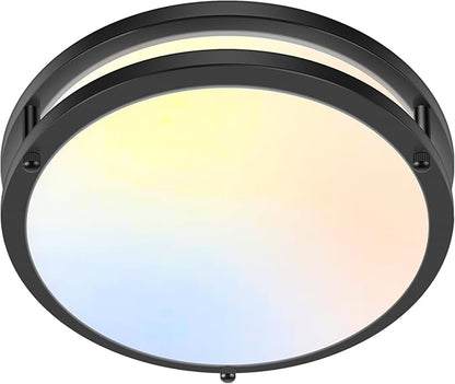 GoBright 1-Pack 10 Inch Bathroom Light Fixtures Ceiling Mount, 30W 3600lm Super Bright LED 2700K/3000K/4000K/5000K/6500K Adjustable Dimmable Kitchen Hall Ceiling Lamps, Black