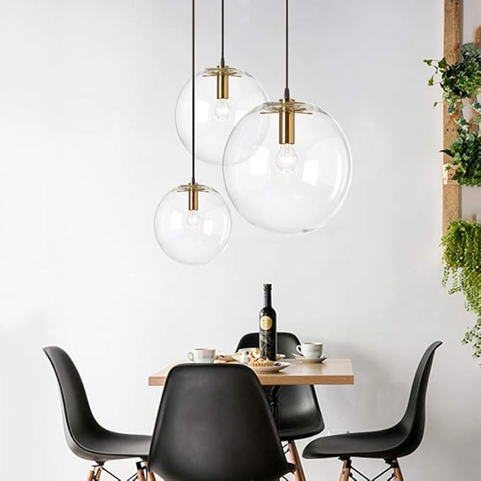 Spherical LED Clear Glass Hanging Light, Creative Single Pendant Light, Ceiling Light Base on E27 Gold Lamp Holder (25CM)