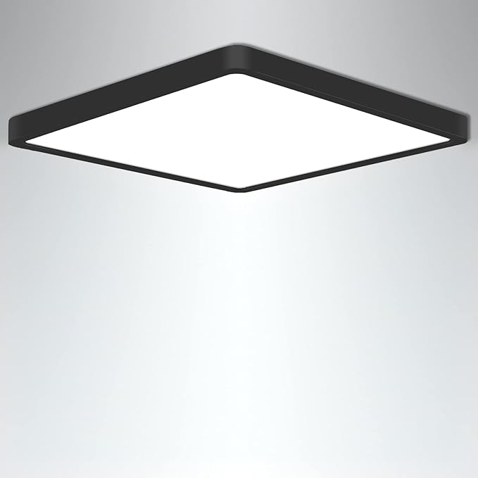 Flush Mount Ceiling Light, 3000K/4500K/6500K switchable Ceiling Light, 12 Inch Flush Mount Light, 36W Square Ceiling Mount Light Fixture for Kitchen, Bedroom, Living Room, Dining Room (Black)