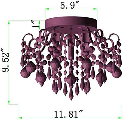 Q&S Mini Chandelier Crystal,Semi Flush Mount Pink Girl Chandelier, Small Crystal Ceiling Light Fixture Bedroom Bathroom Closet Nursery 3 Lights