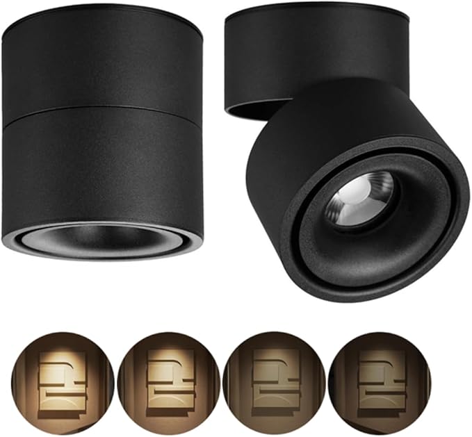 Dimmable Ceiling Spotlight, 12W LED Indoor Surface Mount Downlight, Black Aluminum, 360° Adjustable, for Gallery Display Lighting(Warm Light 3000K,Black)