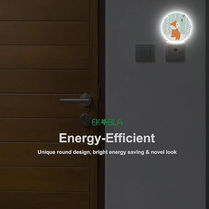 EKOBLA Winter Fox Plug-in Night Light, Fox & Bird in Snowy Birch Forest LED Nightlight with Auto On/Off for Kids Room, 0.5W