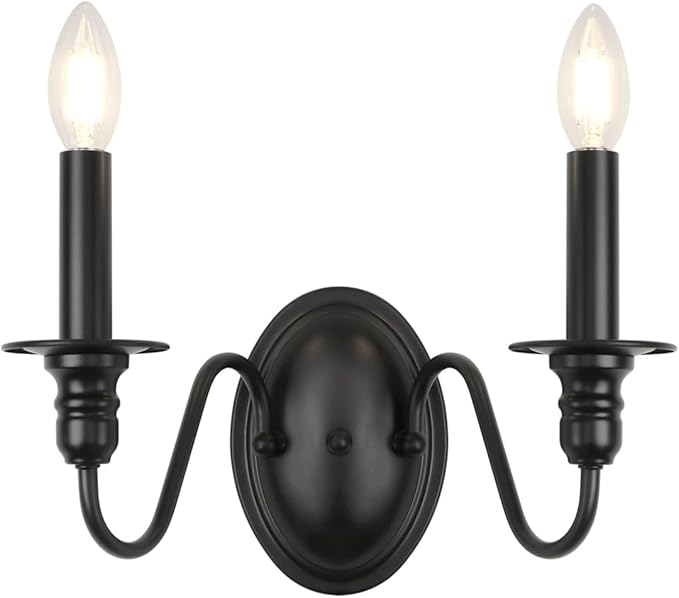 Sconces Wall Lighting, 2 Lights Farmhouse Black Candle Sconce, Industrial Modern Wall Light Fixtures, Mid Century Bathroom Light Fixtures for Bedroom Living Room Kitchen Hallway Stairs Office