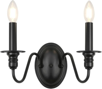 Sconces Wall Lighting, 2 Lights Farmhouse Black Candle Sconce, Industrial Modern Wall Light Fixtures, Mid Century Bathroom Light Fixtures for Bedroom Living Room Kitchen Hallway Stairs Office