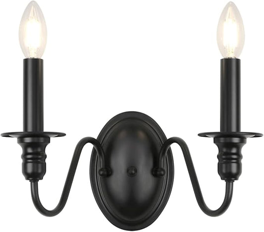 Sconces Wall Lighting, 2 Lights Farmhouse Black Candle Sconce, Industrial Modern Wall Light Fixtures, Mid Century Bathroom Light Fixtures for Bedroom Living Room Kitchen Hallway Stairs Office