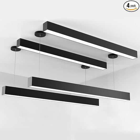 4FT LED Linear Light Fixture, 4CCT 50W 3500K/4000K/5000K/6500K CCT Selectable, Dimmable Architectural LED Suspension Commercial Shop Lighting Fixture for Office, ETL Listed, 4 Pack