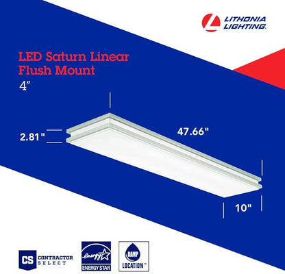 Lithonia Lighting Saturn 4 Foot LED Kitchen Light Fixture, Linear Flush Mount Ceiling Light, 4000K Cool White, 3206 Lumens, 120 Volts, 39 Watts, Damp Listed, Brushed Nickel (FMFL 30840 SATL BN)