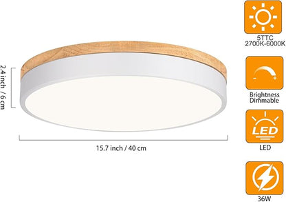 Yiisem Dimmable Wood LED Flush Mount Ceiling Light, 5CCT 2700K-6000K Modern Round Close to Ceiling Lighting Fixtures, Minimalist White Ceiling Lamp for Living Room, Bedroom, Laundry Room