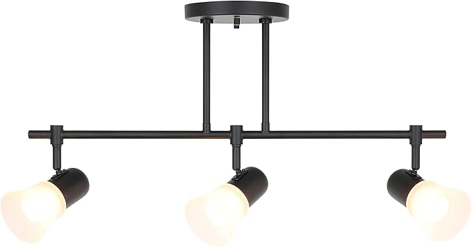 XiNBEi Lighting Tracking Lighting, 3 Light Black Kitchen Track Light Modern Hanging Kitchen Island Ceiling Light with Glass XB-TR1235-3-MB