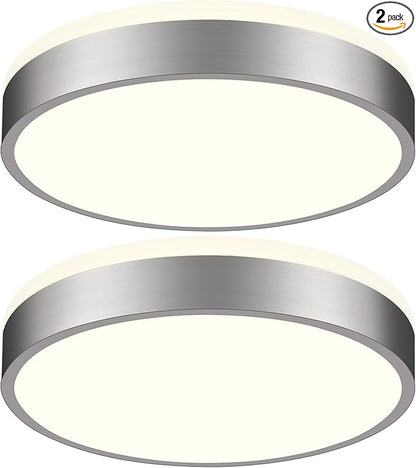 Ken & Ricky Flush Mount Ceiling Light, Dimmable Led Close to Ceiling Light Fixtures for Kitchen Bathroom Bedroom Hallway 5cct (Brushed Nickel,2PK, 12 Inch)