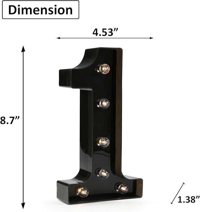 Light Up Black Alphabet Marquee Number Sign LED Marquee Number Lights Sign for Night Light Home Bar Christmas Lamp Birthday Party Wedding Decoration 1