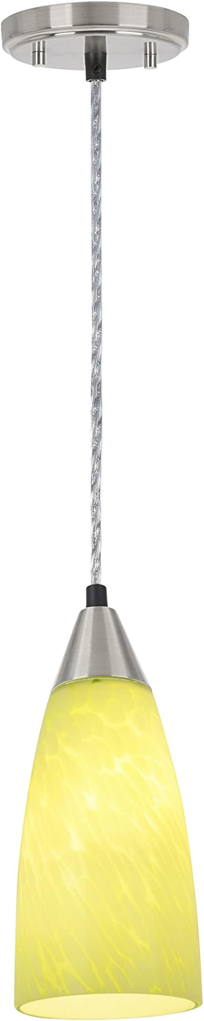 Aspen Creative 61104 Adjustable One Mini Ceiling Light, Transitional Design in Finish with Green Art Glass Shade, 3-3/4" Wide Pendant, Satin Nickel