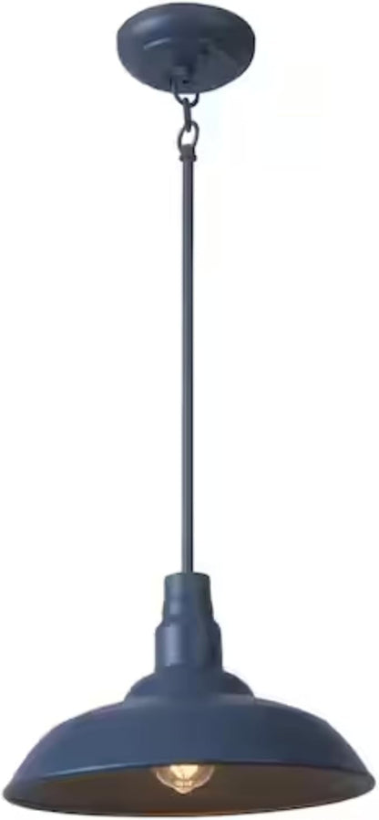 Indoor/Outdoor Mini Pendant Light, 14"" Vintage Farmhouse Decor Adjustable for Kitchen, Restaurant, Dining Room, Cafe, Patio, Entryway, Yard, Weather Resistant in Dark Blue Finish., Black, SHEL000065