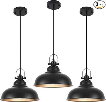 Black Pendant Lights Kitchen Island, 11.4 Inch Dome Pendant Light, Farmhouse Pendant Light, Island Pendant Light for Kitchen Island, Dining Room, Living Room (3 Pack)