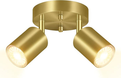 BoostArea LED 2 Light Track Lighting Kit, LED Track Lighting Fixtures, Gold Round Ceiling Spot Lighting, Flexibly Rotatable Light Head for Kitchen, Living Room, Bedroom, GU10 Bulb Not Included