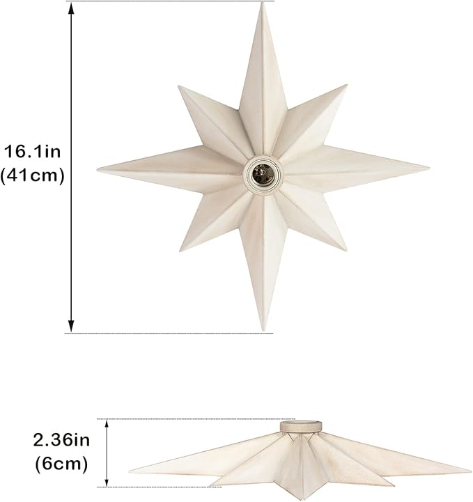 16 inch Flush Mount Ceiling Light, Modern Farmhouse White Star Ceiling Light, Vintage Star Light Fixtures Ceiling for Hallway, Entryway, Study Room, Bedside, Stair, Foyer, Kitchen, Bathroom