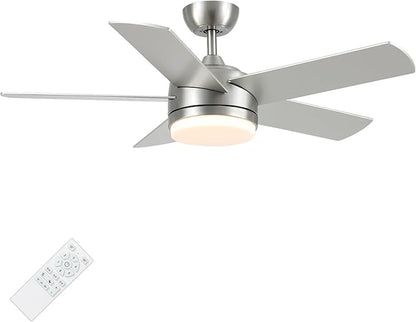 YUHAO 44 Inch Brushed Nickel Ceiling Fan with Light and Remote Control.Noiseless,Dimmable,3CCT,6 Speeds Reversible, DC Ceiling Fans for Indoor or Covered Outdoor Use.ETL Listed