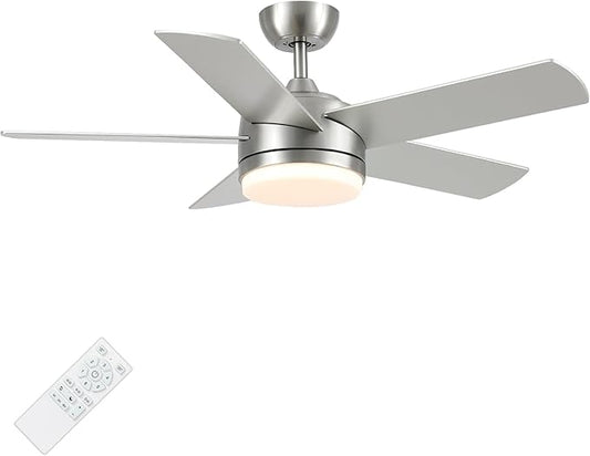 YUHAO 44 Inch Brushed Nickel Ceiling Fan with Light and Remote Control.Noiseless,Dimmable,3CCT,6 Speeds Reversible, DC Ceiling Fans for Indoor or Covered Outdoor Use.ETL Listed