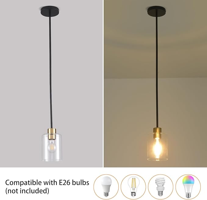 Black Brass Pendant Lights Kitchen Island - Clear Glass Brass Gold Pendant Light Fixture Multiple Stems Rods 3 Units 12 Inch 3 Units 4 Inch (3 Pack Black Brass Downrod)