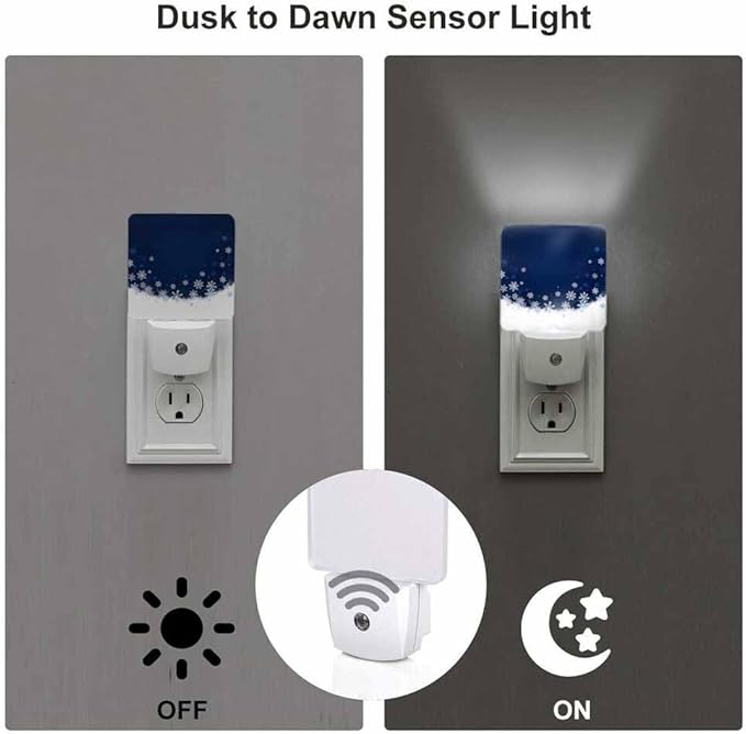 Snowflakes Night Light Plug-into Wall Merry Christmas A Snowy Winter Nightlight Lamp with Dusk to Dawn Sensor, Led Lamp 0.5W Energy Efficient for Home Decor