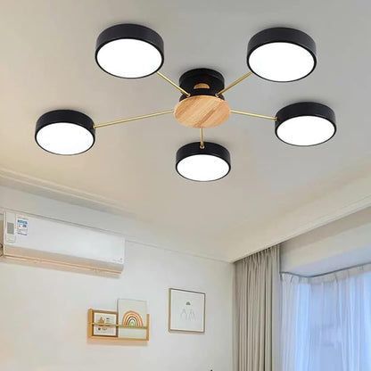 5-Lights LED Ceiling Light Fixture,32 Inch Modern Ceiling Lights Flush Mount Wooden 40W Dimmable Chandelier for Living Room Bedroom Kitchen,3000K/4000K/6000K Black