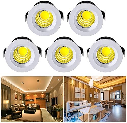 5 Pack 3W Mini LED Recessed Lighting, 1 Inch Recessed LED Lights, Under Cabinet Lighting Under Cabinet Lights 300LM 3000K Warm White AC 110V/220V Lights with Driver Power Supply