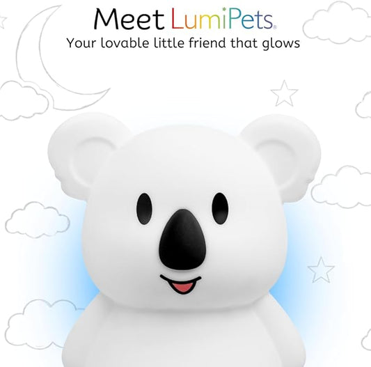 LumiPets Keith the Koala Squishy Night Light for Kids | Silicone Lamp with Tap & Remote Control | Rechargeable, 9 Color Changing Animal Night Light for Boys & Girls | Portable Nightlight With USB Cord