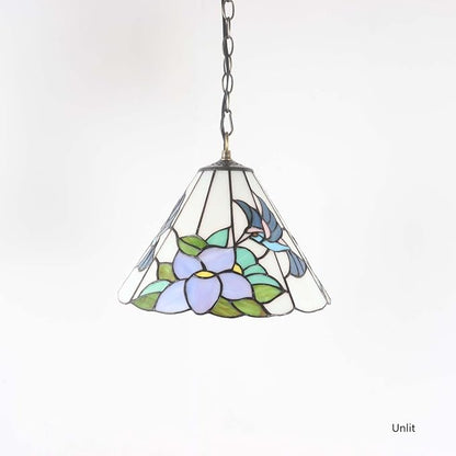 Bieye L11053 Hummingbird Flower Tiffany Style Stained Glass Ceiling Pendant Fixture for Home Decoration (Blue, 12-inch Wide)