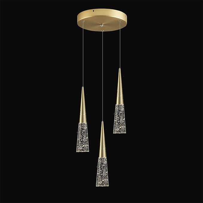 JoollySun Modern Crystal Pendant Light: Gold 3 Cluster Hanging Light Fixtures for Kitchen Island Bathroom
