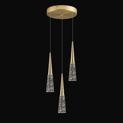 JoollySun Modern Crystal Pendant Light: Gold 3 Cluster Hanging Light Fixtures for Kitchen Island Bathroom