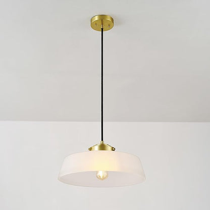 GLOBE Electric 67000098 1-Light Pendant Light Fixture, Brass Finish, Frosted Glass Shade, Black Braided Fabric Cord, Living Room Pendant Light, Kitchen Island Lighting, Hanging Lights for Bedroom