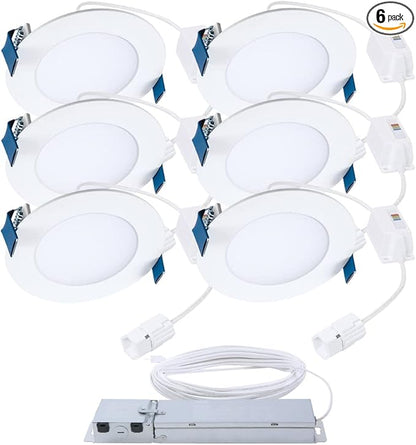 HALO Quicklink 4 Inch Canless Ultra-Thin Recessed Lighting LED Wafer Light for Ceiling and Shower - 6 Pack Starter Kit - 605 Lumens - 5 Selectable Color Temperatures, 0-10V Commercial Dimming