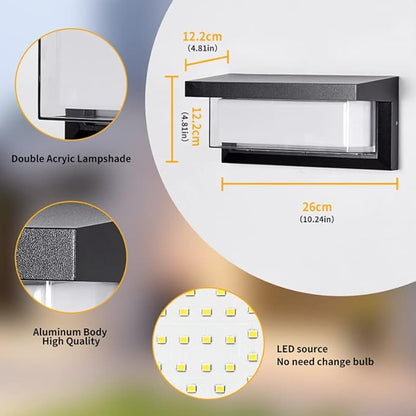 18W Modern LED Wall Light Outdoor 2Pack,3000K Warm White Waterproof Porch Patio Lights Mount Outside Fixtures,Matte Black Aluminium