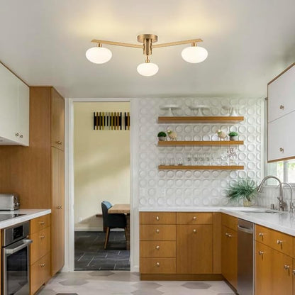 3-Light Mid Century Modern Ceiling Light 22.5" Gold Semi Flush Mount Ceiling Light with Milk Glass Shade for Bedroom, Entryway, Hallway, Kitchen lsland, Dining Room & Living Room